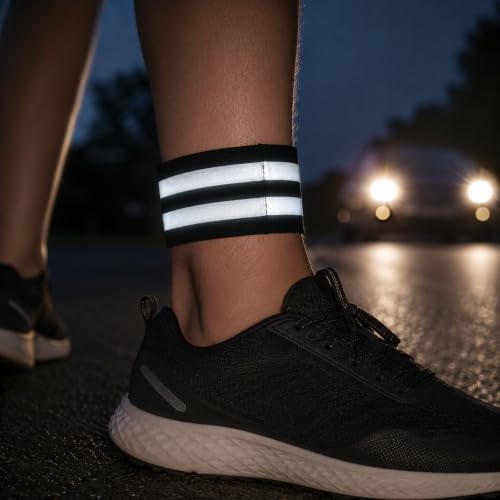 2 PCS Ultra-Reflective Arm Bands Leg Straps for Cycling Adjustable Elastic Safety Wristband for Running Jogging Motorcycle Night Visibility Gear Unisex Black