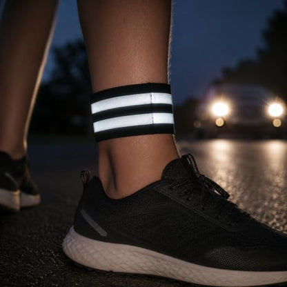2 PCS Ultra-Reflective Arm Bands Leg Straps for Cycling Adjustable Elastic Safety Wristband for Running Jogging Motorcycle Night Visibility Gear Unisex Black
