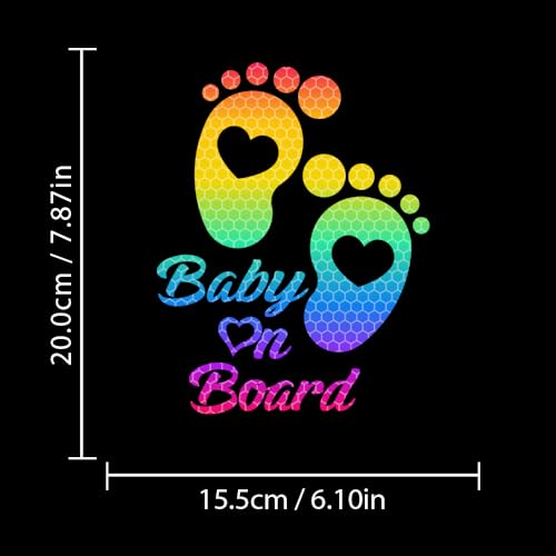 High Intensity Reflective Baby on Board Car Sticker Waterproof Cute Footprint Baby in Car Decal Safety Warning Sign Kids on Board Decal for Car Bumper Window (Rainbow) - color: Rainbow