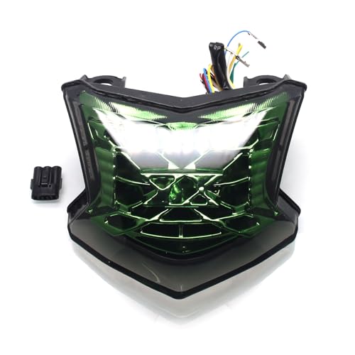 MZS Motorcycle Tail Light, LED Integrated Turn Signal Blinker Green Lens Compatible with Z900 2017-2024 / Z650 2017-2019 / EX 650 EX650 ER6F 2017-2019 / ZH2 2020-2024 - size: EX650/Z650/Z900/ZH2