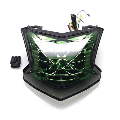 MZS Motorcycle Tail Light, LED Integrated Turn Signal Blinker Green Lens Compatible with Z900 2017-2024 / Z650 2017-2019 / EX 650 EX650 ER6F 2017-2019 / ZH2 2020-2024 - size: EX650/Z650/Z900/ZH2