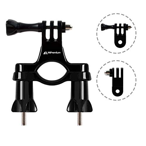 Bicycle Bike Handlebar Mount Adapter for GoPro Hero 13 12 11 10 9 8 7 6 5 4 3 2 1 + Fusion Session Black Silver EK7000 Sjcam Seatpost Pole Clamp + 3 Way Adjustable Pivot Arm for Action Cameras