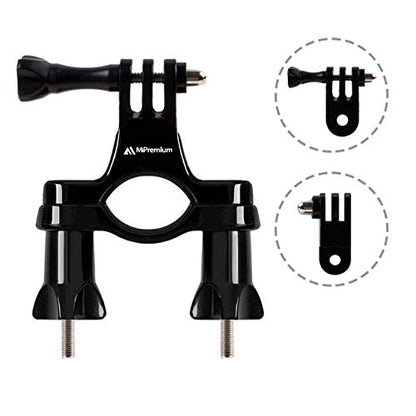 Bicycle Bike Handlebar Mount Adapter for GoPro Hero 13 12 11 10 9 8 7 6 5 4 3 2 1 + Fusion Session Black Silver EK7000 Sjcam Seatpost Pole Clamp + 3 Way Adjustable Pivot Arm for Action Cameras