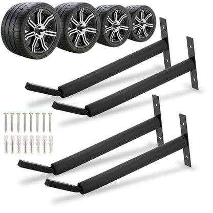 Heavy Duty Tire Rack Wall Mount, Garage Storage Hooks for Tire Storage, Folding Chair, Ladder, Bicycle, Garden Tools, 4 Pcs Black Iron Wall Mounted Organizer, 12 Inch - size: 12inch(‌⌀=0.9"), 4pcs