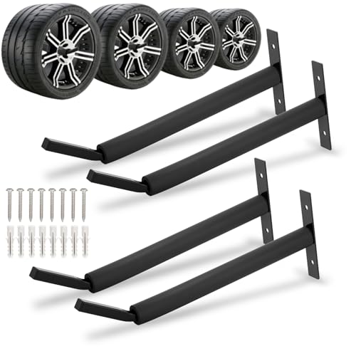 Heavy Duty Tire Rack Wall Mount, Garage Storage Hooks for Tire Storage, Folding Chair, Ladder, Bicycle, Garden Tools, 4 Pcs Black Iron Wall Mounted Organizer, 12 Inch - size: 12inch(‌⌀=0.9"), 4pcs