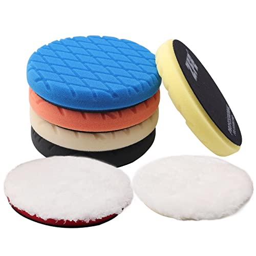 Buffing Polishing Pads, 7Pcs 7"(180mm) Waffle Foam Buffing Pads Polishing Pads Wool Pad Kit for 7Inch Backing Plate RO/DA/GA Car Polisher Boat Compounding, Polishing and Waxing - color: 7Pcs 7Inch Polishing Pad Sets, size: 7 Inch (180mm)