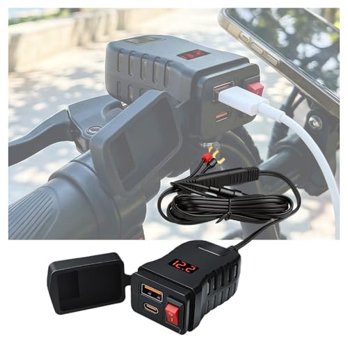 Motorcycle USB Type-C Charger for Vespa PX 125/150/200 Dual Port Fast Charging Adapter Waterproof Handlebar Charger with Voltmeter - color: USB + Type-C