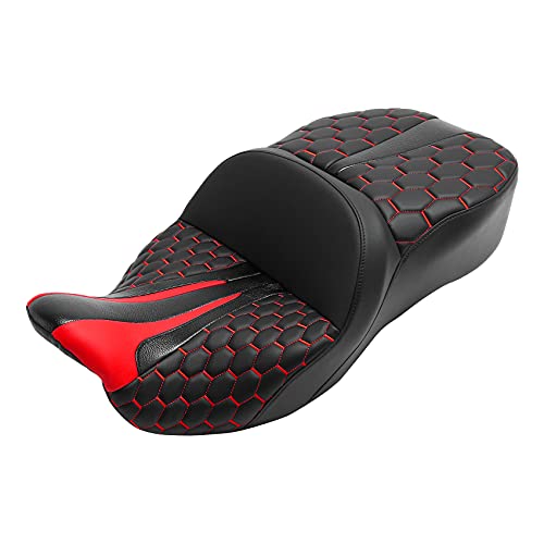 C.C. RIDER Gel Seat Driver Passenger Seat Hammock Red Hexagon Fit for Harley Touring Road King FLHR Street Glide FLHX Road Glide FLTRX Electra Glide FLHT 2009-2023 - color: 23# Gel Red