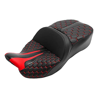 C.C. RIDER Gel Seat Driver Passenger Seat Hammock Red Hexagon Fit for Harley Touring Road King FLHR Street Glide FLHX Road Glide FLTRX Electra Glide FLHT 2009-2023 - color: 23# Gel Red