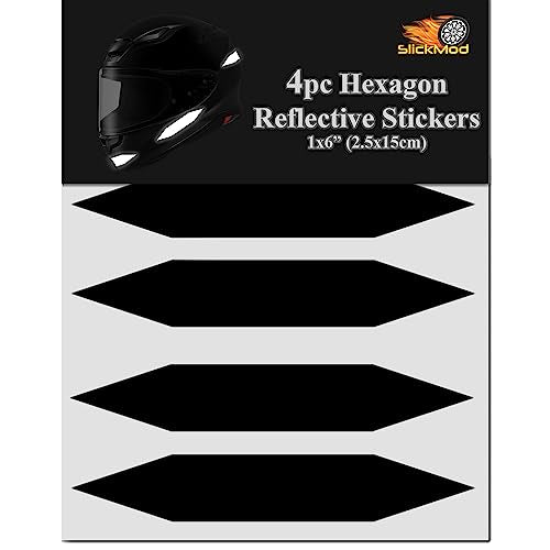 SlickMod - Reflective Hexagon Decal Sticker Stripes for Motorcycle Helmet - High Visibility Safety (1. Black) - color: 1. Black