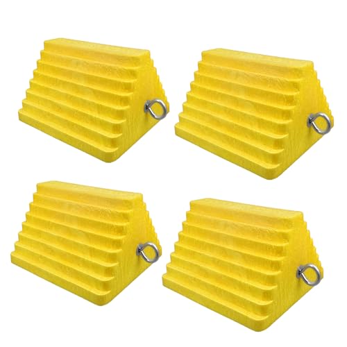 HOXWELL Premium 4 pcs Heavy Duty Wheel Tire Chocks, Vehicle Chocks with Eyebolt for Travel Trailers, Camper, Truck, Car and ATV 4 Pack, Yellow - color: Yellow-4 pcs
