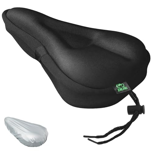 Zacro Bike Seat Cushion - Gel Padded Bike Seat Cover for Men Women Comfort, Extra Soft Exercise Bicycle Seat Compatible with Peloton, Outdoor & Indoor Bike Saddles - color: Black(silver waterproof cover), style: Small