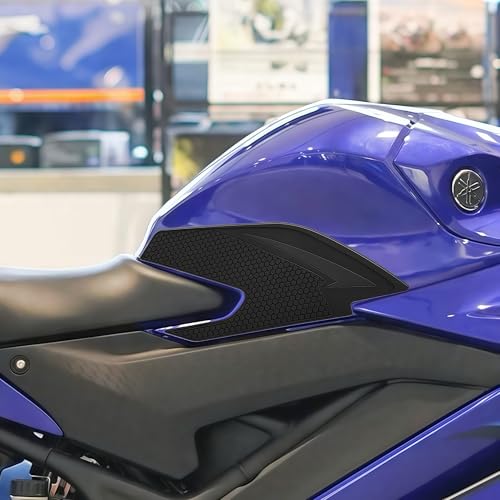 Motorcycle Non-Slip Rubber Gas Tank Pads with Knee Grips - 4-Piece Traction Side Protectors (for Yamaha Vehicle) YZF-R25 YZF-R3 (2019-2025) Fuel Tank Pad (Black) - color: Black
