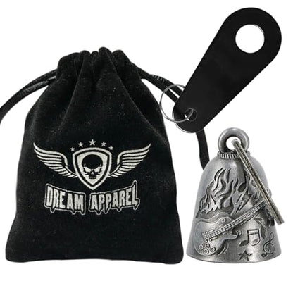 Dream Apparel Motorcycle Bell Guardian Angel Drive Away Gremlin, Biker Bell for Men Women Rider Riding, Good Luck Gift - style: Flame & Guitar
