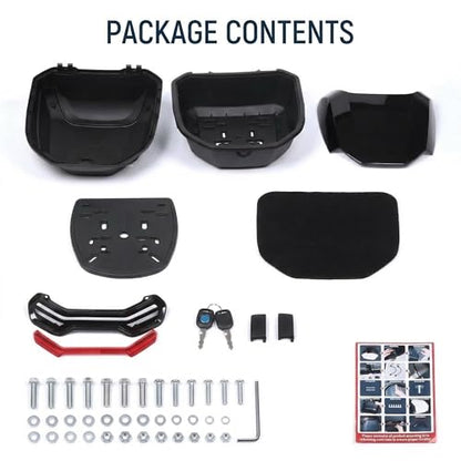 Japard Motorcycle Top Case 42L Daily Rear Tail Box Trunk, Lockable Storage Carrier, Waterproof Universal Mounting for Helmet Luggage (Metal Black) - color: Metal Black
