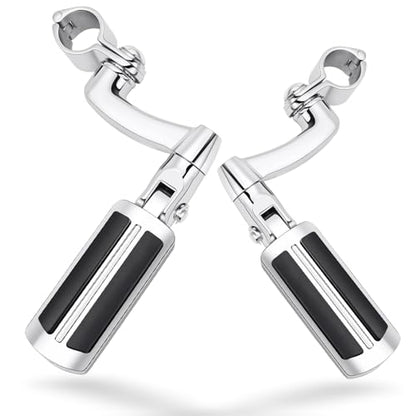 PMYMT Highway Pegs Longhorn Offset 1.25 inch 304 Stainless Steel Clamps Extension Arms Footpegs Style 05 Fit for Harley Touring Street Glide Softail Dyna Sportster fits 1.25" Engine Guard, Chrome