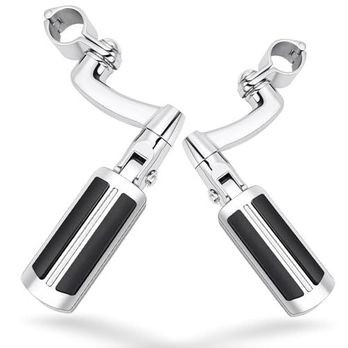 PMYMT Highway Pegs Longhorn Offset 1.25 inch 304 Stainless Steel Clamps Extension Arms Footpegs Style 05 Fit for Harley Touring Street Glide Softail Dyna Sportster fits 1.25" Engine Guard, Chrome
