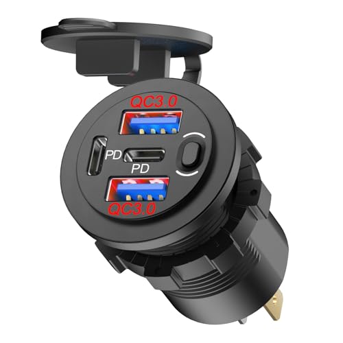 Red 12V USB Outlet Dual PD 30W USB C Port and Dual USB Quick Charge 3.0 Port with Power Switch, 78W Multiport Car Charger Socket Waterproof DIY Accessories for Car Boat Marine Motorcycle RV ATV - color: 1 pack