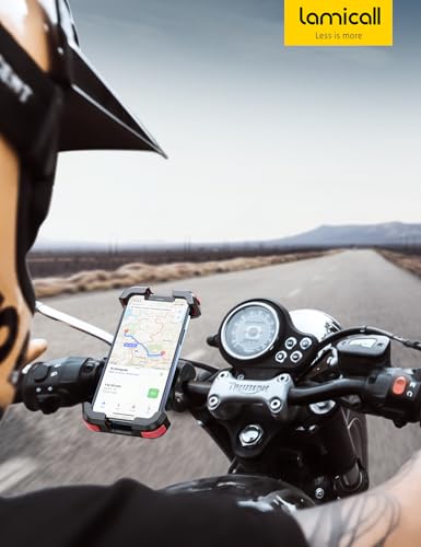 Lamicall Motorcycle Phone Mount, Bike Phone Holder - Upgrade Quick Install Handlebar Clip for Bicycle Scooter, Cell Phone Clamp for iPhone Air, 17 16 15 Pro Max, Galaxy, 4.7-6.8" Phones, Red - color: Red