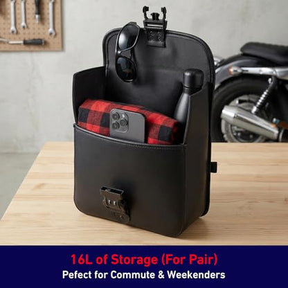Nomad Motorcycle Saddlebags – 16L (8Lx2) Universal Throw Over Saddle Bag for Cruiser, Touring & Chopper Bikes – Heavy Duty, Waterproof, Secure Numeric Lock, Easy Mount, Rider Storage