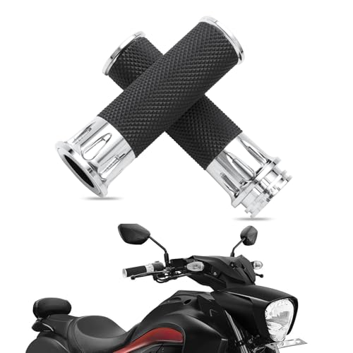 LKV 1 Inch Motorcycle Grips for Cable Throttle Handlebars – Fits Select Harley Sportster 883/1200 (Cable Throttle Only), Dyna & Touring Models | Not for Electronic Throttle - color: Style4-Chrome