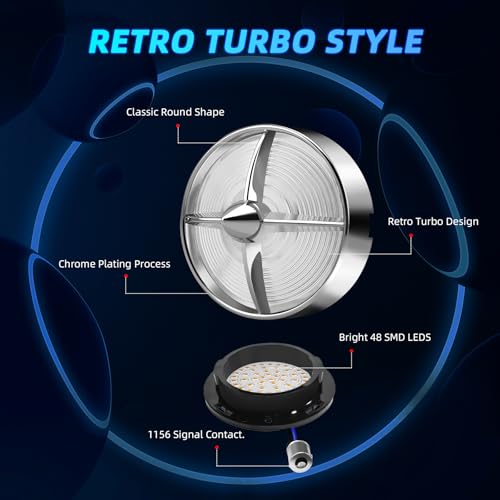 Motorcycle LED Turn Signals With 3 1/4" Clearf Lens Covers 2 Pack, 1156 Signal Contact Amber Turning Light Lamp Universal Fit Harley Softail Road King Street Glide Ultra Classic Accessories - color: 3 1/4" round Clear lenses with 1156 LED