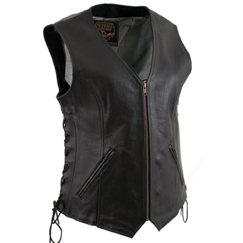 Milwaukee Leather Women's Classic Biker Vest - Premium Leather, Zipper Front, Concealed Carry, Rider Fit Design - color: Black, size: Medium