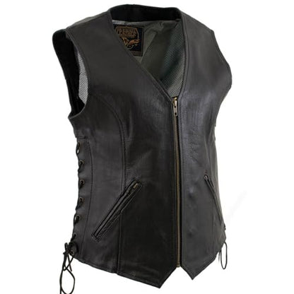 Milwaukee Leather Women's Classic Biker Vest - Premium Leather, Zipper Front, Concealed Carry, Rider Fit Design - color: Black, size: Medium