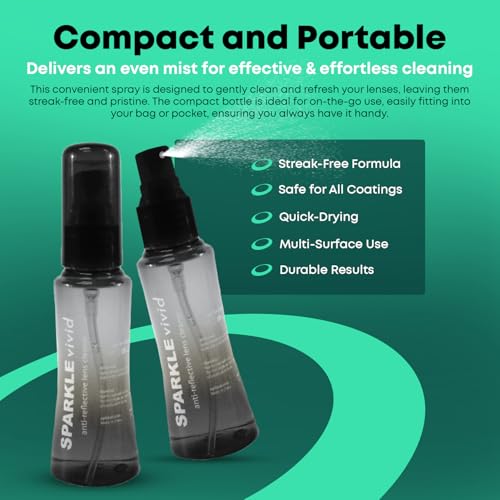 Sparkle Vivid Anti-Reflective Safe Lens Cleaner Spray Kit - (2) 2oz Glasses Cleaner Spray & (2) Microfiber Cloth for Eyeglasses, Sunglasses, Lenses, Screens and Camera Cleaning Kit (4 Piece Set) - style: Black | 2x2oz Lens Spray + 2 Microfiber Cloth