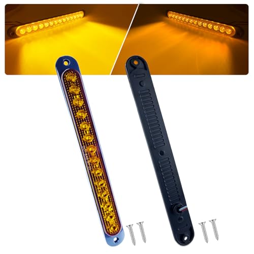 10" LED Amber Trailer LED Turn Signal Light Bar Strip Aluminum Alloy Base Side Marker Tail Lights Assembly for Truck RV Marine Boats, 15 LEDs 2Pcs - color: Amber