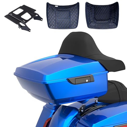 Advanblack 2024 Road Glide Blue Burst King Tour Trunk Pack Vechicle Bag Compatible with Motorcycle Harley Touring CVO Road Glide, Street Glide, 2023.5 2024 2025 Mounting Rack, Full Backrest & Liners - color: Blue Burst