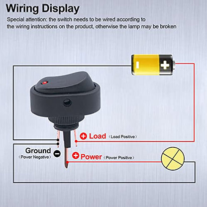 Twidec/5Pcs LED Lighted Rocker Switch Toggle 12V 30A SPST 3 Pin On-Off Red Round Dot Switch for Car Boat Marine ASW-20D-R - color: Red LED-Oval Shaped