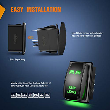 Nilight Rear Lights Rocker Switch Led Light Bar Switch 5Pin Laser On/Off switches Green 20A/12V 10A/24V Switch with Jumper Wires Set for Cars,Trucks,RVs,2 Years Warranty - color: Green, size: REAR LIGHTS
