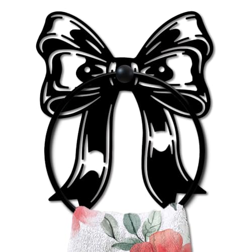 MAYJOYDIY Bow Tie Metal Towel Ring, Romantic Bow Shaped Black Hand Towel Holder, Artistic Pattern Hanging Ring Wall Mounted Decorative Bathroom Accessories for Bathroom Kitchen Home Decoration Gift - color: Bow Tie