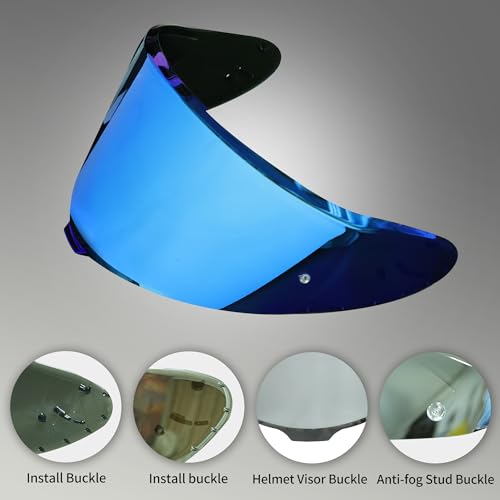 Shoei RF1400 X15 Helmet Visor Replacement Shield, Anti-Fog Sun Shield Accessory Compatible with RF-1400, X15, CWR-2, Z8, X-SPR PRO(Iridium Blue) - color: Iridium Blue