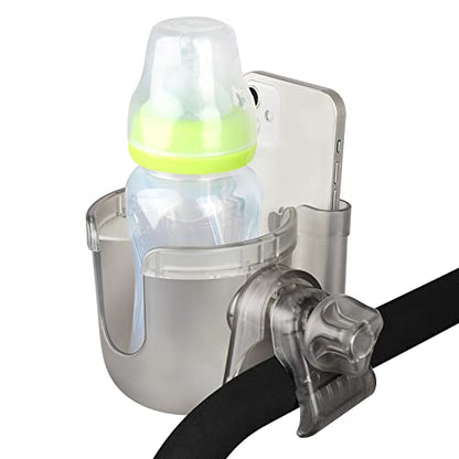 Accmor Stroller Cup Holder with Phone Holder, Bike Cup Holder, Universal Cup Holder for Uppababy Nuna Doona Strollers, 2-in-1 Cup Holder for Walker, Wheelchair, Scooter - color: Transparent Grey