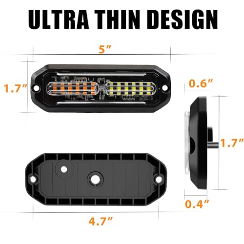 WINECO 8PCS LED Strobe Lights 12V Sync Feature Amber White 12LED Emergency Hazard Warning Lights with Strobe Controller for Trucks Vehicles ATV RV Cars Van - color: AMBER/WHITE