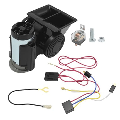 Hoypeyfiy 12V Snail Air Horn Kit 150DB, Heavy Duty Electric Train Horn with Relay Wiring Harness for Trucks, Cars, Motorcycles, SUV, Any 12V Vehicles