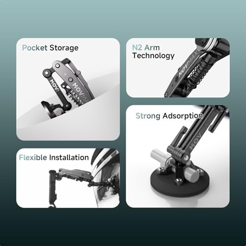 Movmax Blade Arm for DJI Pocket 3, Insta 360, and GoPro Hero 12 Cameras with N2 Arm Technology and Universal Locking Screw - style: Car Suction Cup Kits