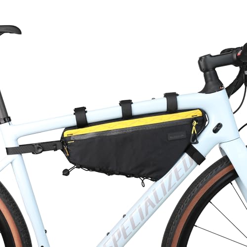 Rhinowalk BHD0018 Bike Frame Triangle Bag 2.9L, Waterproof Storage Bag with YKK Zippers, Cable Port & Pump Holder, Fits Hydration Pack- Black+Yellow - color: Black+Yellow, 2.9L