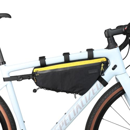 Rhinowalk BHD0018 Bike Frame Triangle Bag 2.9L, Waterproof Storage Bag with YKK Zippers, Cable Port & Pump Holder, Fits Hydration Pack- Black+Yellow - color: Black+Yellow, 2.9L