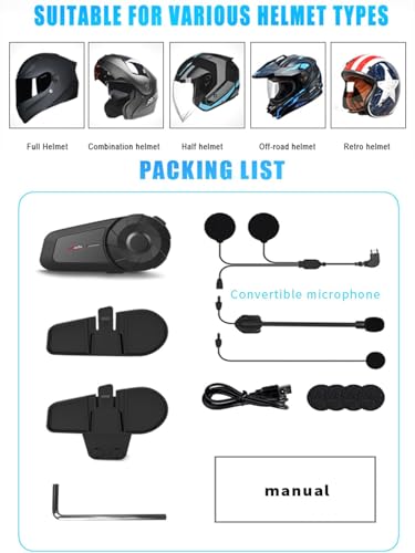 MAXTO Motorcycle Bluetooth Headset, MX1 2-Riders 800M Universal Intercom Communication Systems, HiFi Stereo Sound/IPX6 Waterproof, Motorcycle Helmet Speaker-Intercom-Headset 2 Pack - size: 2 Pack