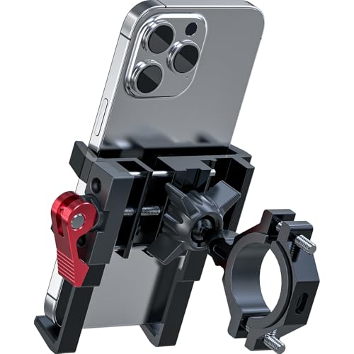 Tiakia Bike Phone Mount Holder, Aluminum Motorcycle Phone Mount, Handlebar Mounted Cell Phone Holder for Bike, 360° Rotation, Universal Bicycle Phone Mount for 4.5-7 Inch Phones (Upgrade-Black Red) - color: Upgrade-Black Red