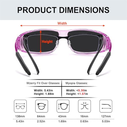Wzerry Sunglasses Fit Over Glasses Polarized for Men Women, Wrap-Around Glasses UV400 Protection for Driving and Outdoor - color: Black/Grey + Transparent Blue/Grey + Transparent Purple/Grey