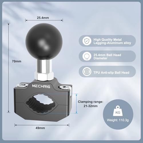 Aluminum Alloy Handlebar Clamp Mount, Long U-Bolt Base with 1 inch Ball Head Compatible with RAM Mount Double Socket Arm & Motorcycle Ebike Phone Holder,Fit for 0.83" to 1.26" Diameter,78015 - size: Large
