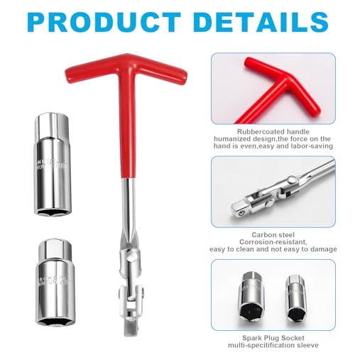 3Pcs Spark Plug Socket Wrench Set T-Handle, Universal 5/8" & 13/16" Spark Plug Tool Remover and Installer Tool for Motorcycles, Lawn Mowers, Small Motor Vehicles, Car Accessories