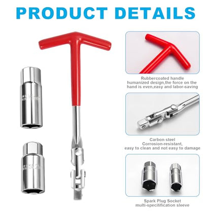 3Pcs Spark Plug Socket Wrench Set T-Handle, Universal 5/8" & 13/16" Spark Plug Tool Remover and Installer Tool for Motorcycles, Lawn Mowers, Small Motor Vehicles, Car Accessories