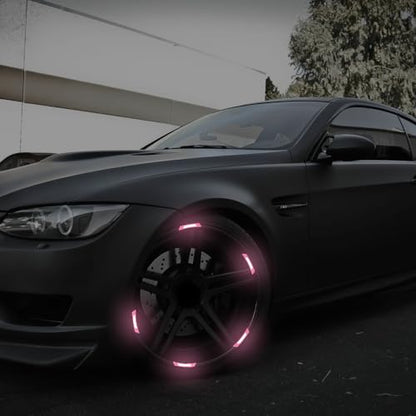 20PCS Strong Reflective Car Wheel Hub Stickers for Cars, Trucks, Motorcycles, Bicycles - Pink, Striped, Vinyl, Waterproof, Fade Resistant, Night Safety Warning Decals - color: Pink