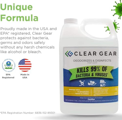 Clear Gear Gym Disinfectant Mat Cleaner, and Gym Equipment Deodorizer for Sports Equipment and Fitness Centers - EPA-Registered, Hospital Grade Disinfectant, Made in USA - (4) 1 Gallon Bottles - size: 128 Fl Oz (Pack of 4)