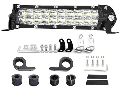 7 Inch Dirtbike Light Bar Kit, 60W 6000lm Motorcycle Pit Bike Off Road Riding LED Headlight with Handlebar Clamps and Rubbers, Fits for 7/8" Handlebars CRF XR TTR KLX MTB - color: 7 Inch + Bike Bar Clamps